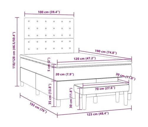 Atsperu Gulta Ar Matraci, Pelēkbrūns Audums, 120X190 Cm Vidaxl