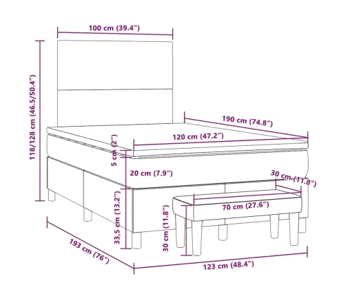 Atsperu Gulta Ar Matraci, Gaiši Pelēka Samts, 120X190 Cm Vidaxl