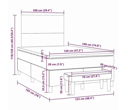 Atsperu Gulta Ar Matraci, Tumši Pelēks Samts, 120X190 Cm Vidaxl
