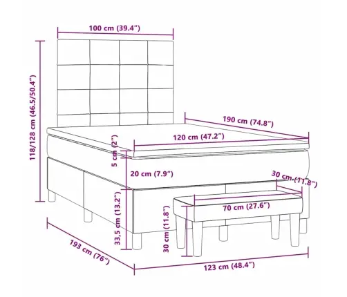 Atsperu Gulta Ar Matraci, Gaiši Pelēka Samts, 120X190 Cm Vidaxl