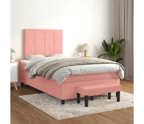 Atsperu Gulta Ar Matraci, Rozā Samts, 120X190 Cm Vidaxl