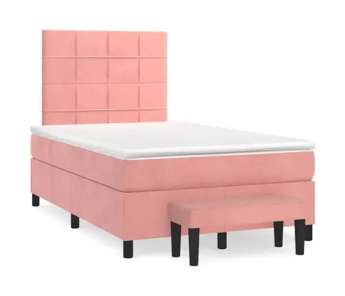 Atsperu Gulta Ar Matraci, Rozā Samts, 120X190 Cm Vidaxl
