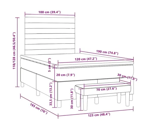 Atsperu Gulta Ar Matraci, Gaiši Pelēka Samts, 120X190 Cm Vidaxl