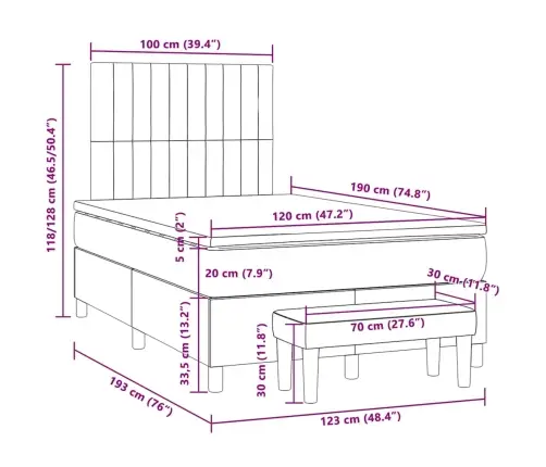 Atsperu Gulta Ar Matraci, Gaiši Pelēka Samts, 120X190 Cm Vidaxl
