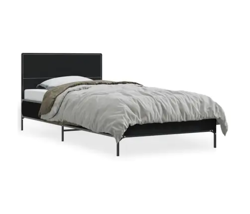 Gultas Rāmis, Melns, 100X200 Cm, Inženierijas Koks, Metāls Vidaxl