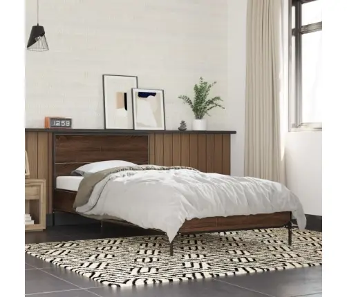 Gultas Rāmis, Brūna Ozola, 100X200Cm, Inženierijas Koks, Metāls Vidaxl