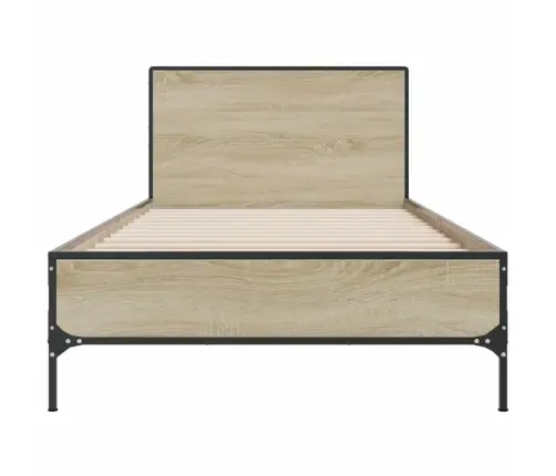 Gultas Rāmis, Ozola Krāsā, 90X190 Cm, Inženierijas Koks, Metāls Vidaxl