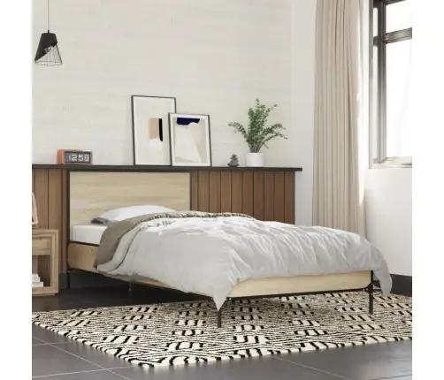 Gultas Rāmis, Ozola Krāsā, 90X190 Cm, Inženierijas Koks, Metāls Vidaxl