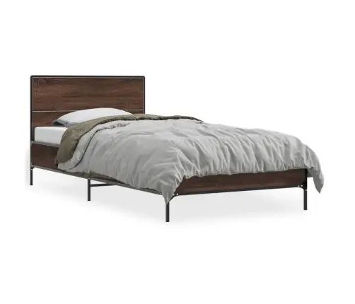 Voodiraam, Pruun Tamm, 90 X 190 cm Tehispuit Ja Metall