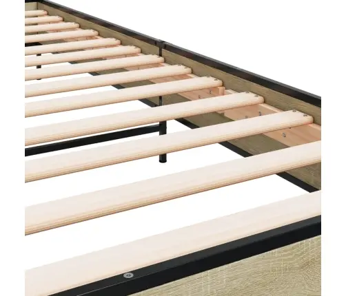 Gultas Rāmis, Ozola Krāsā, 90X190 Cm, Inženierijas Koks, Metāls Vidaxl