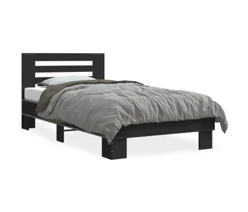 Gultas Rāmis, Melns, 100X200 Cm, Inženierijas Koks, Metāls Vidaxl