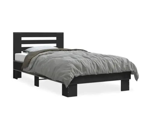 Voodiraam, Must, 90 X 200 cm Tehispuit Ja Metall