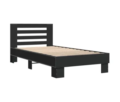 Voodiraam, Must, 90 X 200 cm Tehispuit Ja Metall