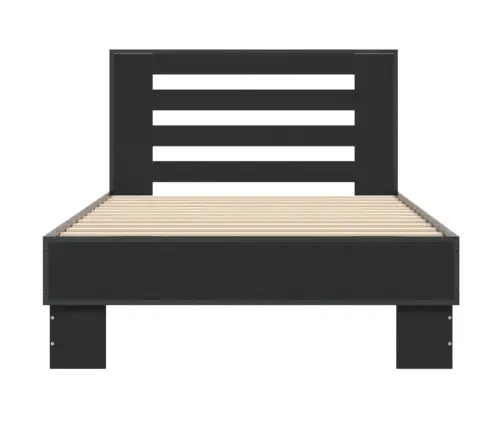 Voodiraam, Must, 90 X 200 cm Tehispuit Ja Metall