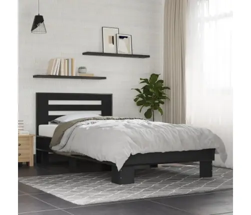 Voodiraam, Must, 90 X 200 cm Tehispuit Ja Metall