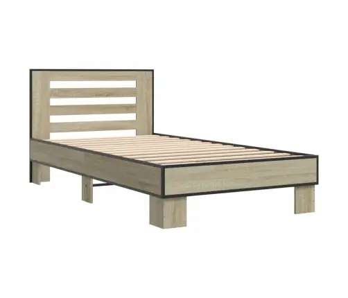 Voodiraam, Sonoma Tamm, 75 X 190 cm Tehispuit Ja Metall