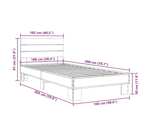 Gultas Rāmis, Ozola Krāsā, 100X200Cm, Inženierijas Koks, Metāls Vidaxl