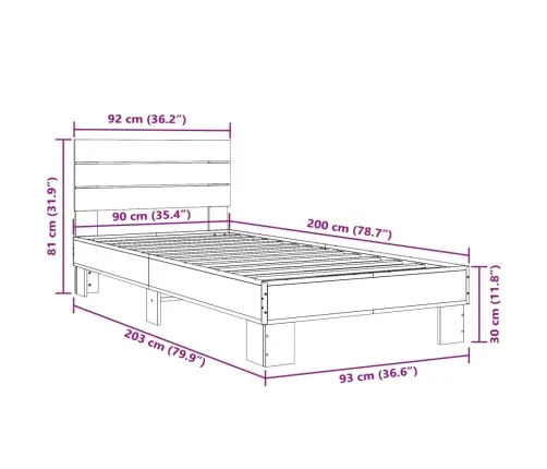Voodiraam, Must, 90 X 200 cm Tehispuit Ja Metall