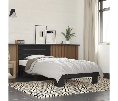 Voodiraam, Must, 90 X 200 cm Tehispuit Ja Metall