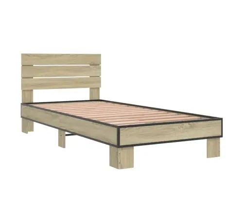 Voodiraam, Sonoma Tamm, 90 X 200 cm Tehispuit Ja Metall