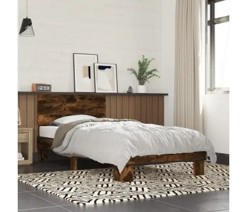 Gultas Rāmis, Ozola Krāsā, 90X200 Cm, Inženierijas Koks, Metāls Vidaxl