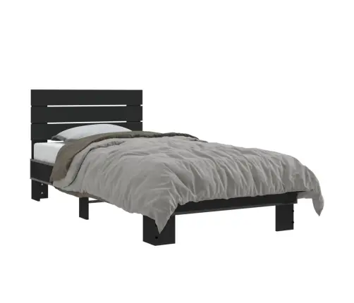 Gultas Rāmis, Melns, 75X190 Cm, Inženierijas Koks, Metāls Vidaxl