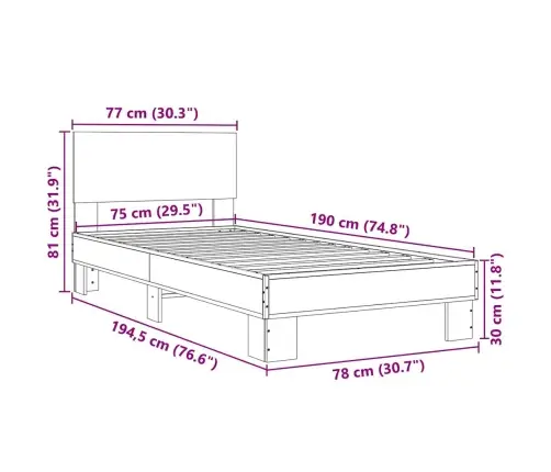 Voodiraam, Must, 75 X 190 cm Tehispuit Ja Metall