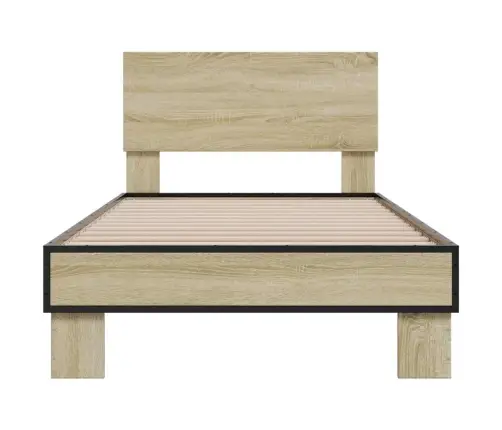 Gultas Rāmis, Ozola Krāsā, 75X190 Cm, Inženierijas Koks, Metāls Vidaxl