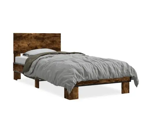 Gultas Rāmis, Ozola Krāsā, 75X190 Cm, Inženierijas Koks, Metāls Vidaxl