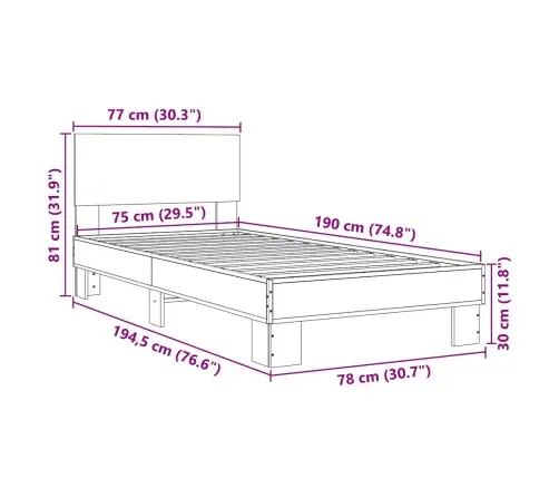 Lovos Rėmas, Rudas Ąžuolo, 75X190cm Apdirbta Mediena/Metalas