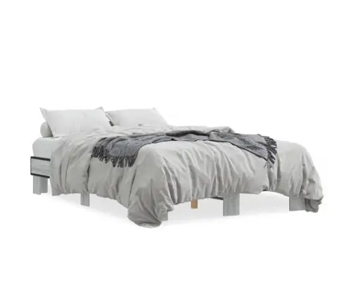 Gultas Rāmis, Pelēka Ozola 140X200Cm, Inženierijas Koks, Metāls Vidaxl