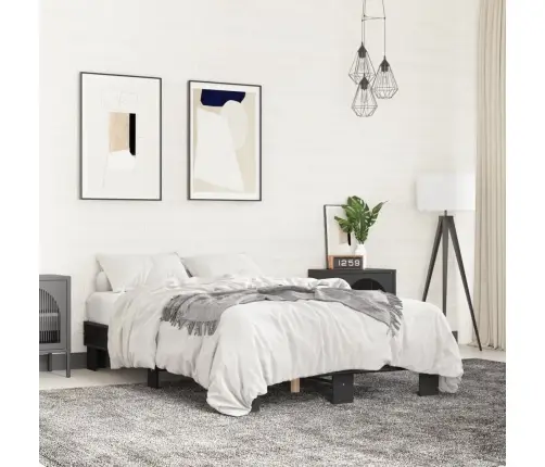 Voodiraam, Must, 120 X 200 cm Tehispuit Ja Metall