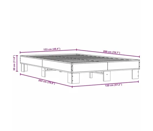 Voodiraam, Pruun Tamm, 120 X 200 cm Tehispuit Ja Metall