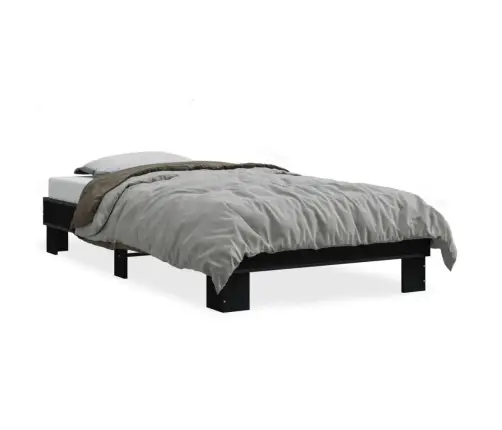 Voodiraam, Must, 90 X 200 cm Tehispuit Ja Metall