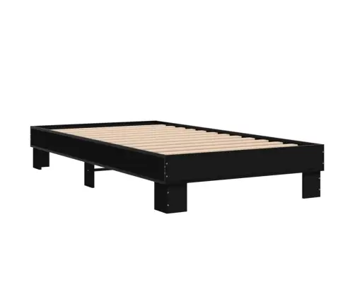 Voodiraam, Must, 90 X 190 cm Tehispuit Ja Metall