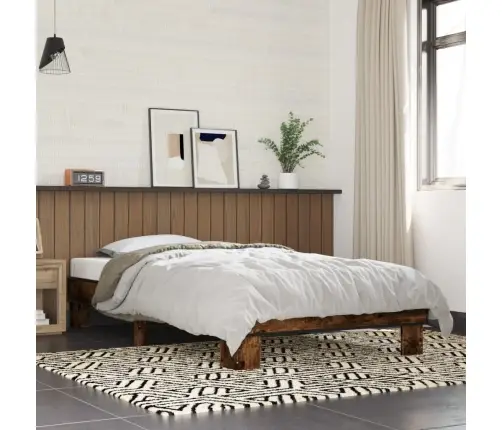 Gultas Rāmis, Ozola Krāsā, 90X190 Cm, Inženierijas Koks, Metāls Vidaxl