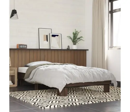 Gultas Rāmis, Brūna Ozola, 90X190 Cm, Inženierijas Koks, Metāls Vidaxl