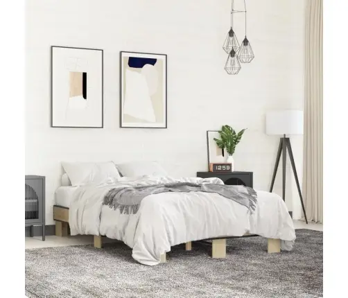 Gultas Rāmis, Ozola Krāsā, 120X190Cm, Inženierijas Koks, Metāls Vidaxl