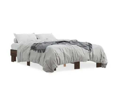 Gultas Rāmis, Brūna Ozola, 135X190Cm, Inženierijas Koks, Metāls Vidaxl