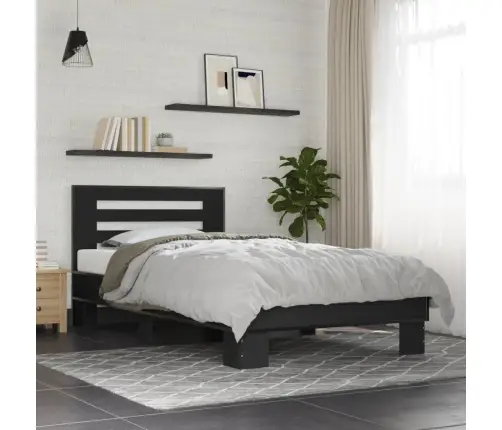 Voodiraam, Must, 90 X 190 cm Tehispuit Ja Metall