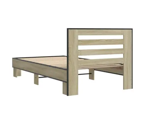 Voodiraam, Sonoma Tamm, 90 X 190 cm Tehispuit Ja Metall