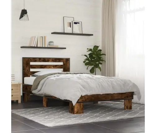 Gultas Rāmis, Ozola Krāsā, 90X190 Cm, Inženierijas Koks, Metāls Vidaxl