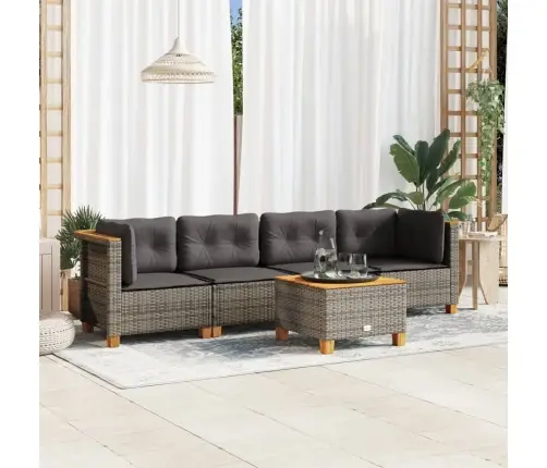 5-Daļīgs Dārza Dīvāna Komplekts Ar Matračiem, Pelēks Pe Pinums Vidaxl