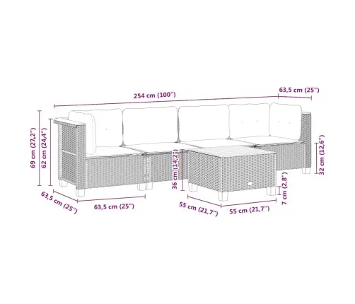 5-Daļīgs Dārza Dīvāna Komplekts, Matrači, Bēša Pe Rotangpalma Vidaxl