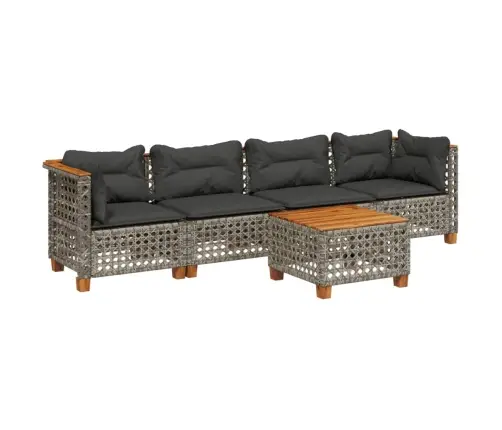 5-Daļīgs Dārza Dīvāna Komplekts Ar Matračiem, Pelēks Pe Pinums Vidaxl