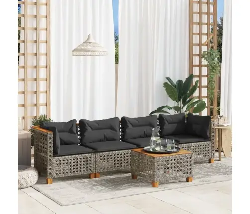 5-Daļīgs Dārza Dīvāna Komplekts Ar Matračiem, Pelēks Pe Pinums Vidaxl