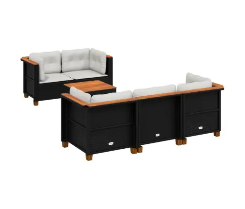 Sofos Komplektas Su Pagalvėlėmis, 6 Dalių, Juodas, Poliratanas