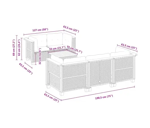 Sofos Komplektas Su Pagalvėlėmis, 6 Dalių, Juodas, Poliratanas