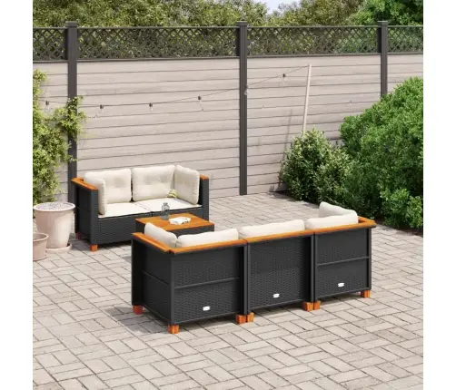 Sofos Komplektas Su Pagalvėlėmis, 6 Dalių, Juodas, Poliratanas