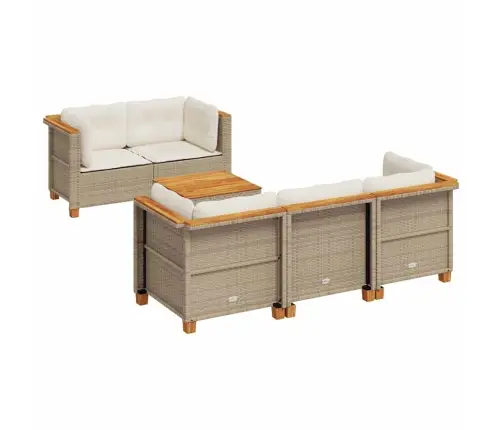 6-Daļīgs Dārza Dīvāna Komplekts, Matrači, Bēša Pe Rotangpalma Vidaxl